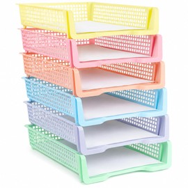 Set of 6 Pastel Turn in Trays for Teachers Stackable Classroom Paper Letter Trays Plastic Classroom Desk Letter Organizer Tray Storage Baskets for Library, Drawers, Office, Home