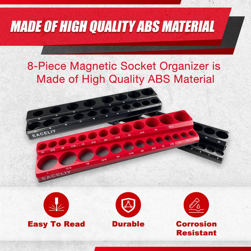 8Pcs Magnetic Socket Organizer Set, 1/2", 1/4" and 3/8" SAE