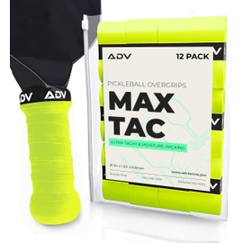 ADV MaxTac Tacky Pickleball Overgrip - 6 & 12-Pack - Extremely Sticky Non-Slip Pickleball Grip Tape - Razor-Thin & Easy to Use Pro Pickleball Paddle Grip Tape (12-Pack Volt)