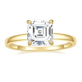 EAMTI 2.5CT Asscher Cut Gold Engagement Rings for Women Cubic Zirconia CZ 925 Sterling Silver Wedding Rings for Her Solitaire Promise Wedding Bands Size 8