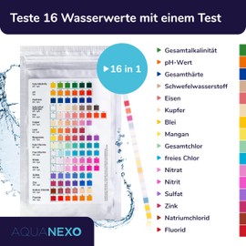 AQUANEXO 25/50 Water Tester Drinking Water 16-in-1, pH Test Strips, Water Hardness Test Strips, Measure Water Hardness, pH Value Test Strips, Drinking Water Test Strips, Drinking Water Test (50)