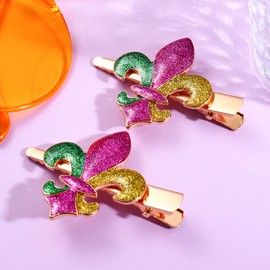 Mardi Gras - Horquillas para el pelo, accesorio festivo con diamantes de imitación con purpurina, diseño de flor de lis, para mujeres y niñas, decoración de carnaval, disfraces, recuerdos de fiesta