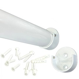 48" HEAVY DUTY Round Closet Rod w/Matching Support Flanges | 32mm Diameter | Gloss White Clothes Pole | 1 Rod