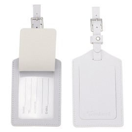 PATIKIL Suitcase Luggage Tags, White PU Leather Name Tags Airplane Bag Accessories Travel Essentials with Private Protection for Flying Hotel Check in Luggage Bags Men Women, 2 Pcs