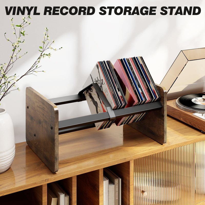 5Rcom Record Player Stand with Vinyl Storage Shelf, Wooden Record