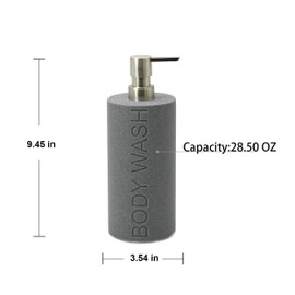 Indecor Home Resin Neutral Gray Sandstone Body Wash Engraved Bottle Refillable Pump Dispenser, Durable Waterproof Resin Construction for Bath, Shower - Gray Sandstone Satin Nickel Pump