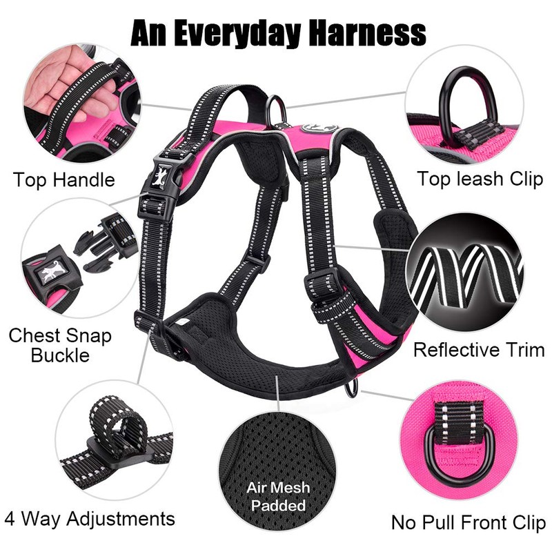 PoyPet No Pull Dog Harness, Reflective Vest Harness with 2