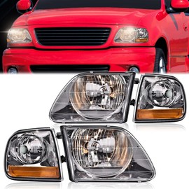 ALLGOOD Headlight & Parking Lights Compatible with Ford F150 1997-2003 /Fit Ford F250 97-99 /Fit Ford Expedition 97-02 Clear Lens Chrome Housing Amber