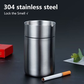 WANGCL Stainless Steel Car Ashtray with Lid, Car Ashtray, Odourproof, Portable, Smokeless, Removable, Windproof, for Car Cup Holder