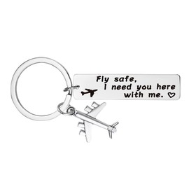 Airplane Keyring Pilot Gifts for Husband Boyfriend Long Distance Relationship Gifts for Men Girlfriend Wife Valentines Birthday Gifts for Travel Lovers Fly Safe I Need You Here with Me Keychain