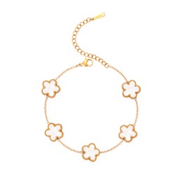 Five Leaf Clover Bracelet for Women-18K Gold Plated Lucky Link Grass Bracelets Stainless Steel White/Black/Blue/Gold/Crystal Flower Trendy Jewelry Gifts (five white)