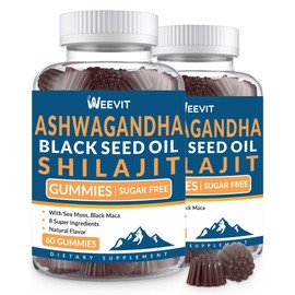 WEEVIT Ashwagandha Gummies, Black Seed Oil + Shilajit + Sea Moss + Maca Root, All in 1 Supplements for Women and Men – Vegan & Sugar Free