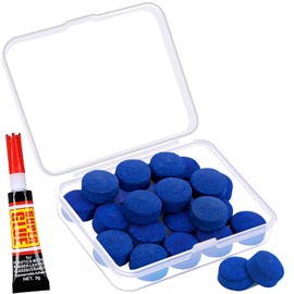 Billiard Pool Cue Tips - 11mm Blue Pool Cue Stick Tips Replacement Kit for Billiard Pool Cues Head Repair Snooker and Stick, Cue Tips with Storage Box and Glue - SOLROS
