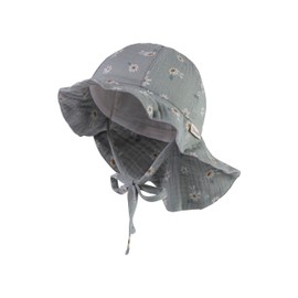 Sterntaler Sun Hat Daisy Muslin with Tie and Neck Protection – Peaked Cap Baby Lined with Batiste (Organic) – Cotton Muslin Sun Hat with Size Adjustment Band, Stone Green