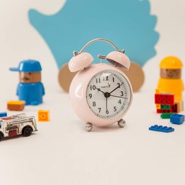 FLOITTUY {Reloj despertador alto para personas que duermen profundamente} Reloj despertador con doble campana de 3.5 pulgadas con retroiluminación para dormitorio, sin garrapatas, lindo (rosa)