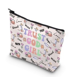 Christian Makeup Bag Follower Gift Trust God Girl Bag Gift Christian Lover Gift Zipper Bag (GOD Girl CA)