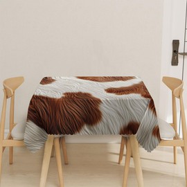 XYSCSJ Cow Fur Texture Tablecloth 54x54 Inch Square Cowhide Animal Brown Fur Pattern Tablecloths Polyester Fabric Farmhouse Decorative for Spring Home Kitchen Dining Party