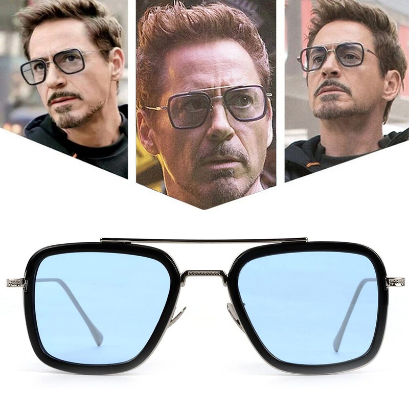 Retro Vintage Sunglasses Tony Stark Glasses Square Metal Frame for