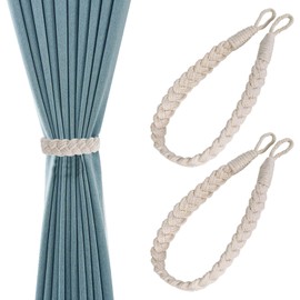 Tibapla 2 Pcs Curtain Rope Tiebacks, 60cm Hand Braided Cotton Curtain Rope Buckle for Home Office Living Room Bedroom Cafe Drapery Curtains