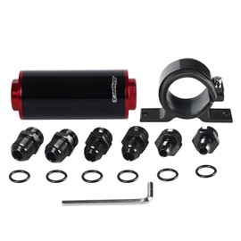 JGhyperX Inline Fuel Filter 100 Micron with 6AN 8AN 10AN Adapter&Bracket Clamp 50MM Universal (1004 Red)