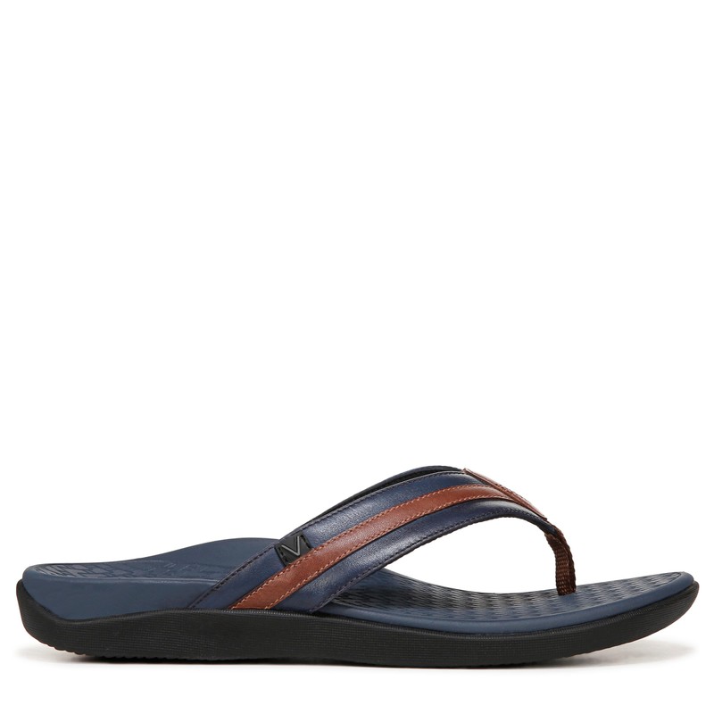 Vionic Men's Tide II Flip-Flop, Navy/Brown, 11
