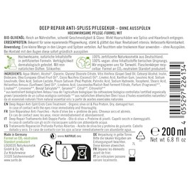 Sante Naturkosmetik SANTE Naturkosmetik Deep Repair Anti-Split Ends Treatment Olive + Pea Protein, vegan leave-in hair treatment, repairs damaged hair, for smooth and strengthened hair, 200 ml