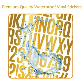 Gold Vinyl Letter Number Stickers, 2 Inch Self Adhesive Alphabet Numbers Metallic Stickers, 8 Sheet 400Pcs Waterproof Number Sticker Letters for Mailbox Bulletin Board Poster Crafts Wall Decor Trucks