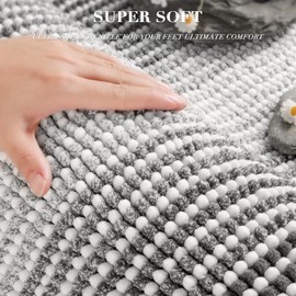 BSICPRO Bathroom Rugs Sets 3 Piece, Toilet Rugs U-Shaped Contour Bath Mat Set, Striped Absorbent Non Slip Chenille Shower Rug for Bathroom, Gray