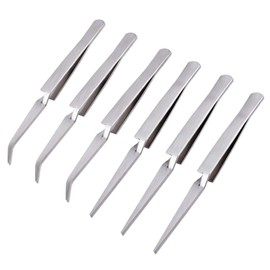 WANDIC Cross Locking Tweezers Bent & Straight Reverse Action Stainless Steel DIY Jewelry Hobby Craft Tool, 6 PCS
