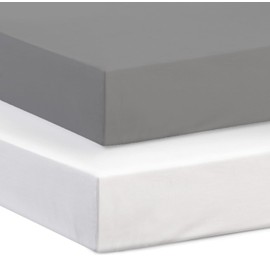 2 Pack Travel Cot Fitted Sheets (95 x 65 cm) | Ultra Soft, Oeko-tex Standard 100 Certified | Comfy & Breathable Travel Cot Mattress Sheets For Girl & Boy (White & Grey, 95 x 65 cm)