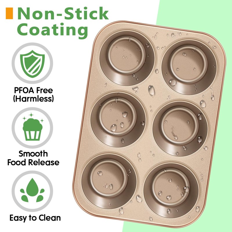 Kevenal Jumbo-Muffin-Pan - Nonstick 6-Cup Large Cupcake Pan, Heavy Duty