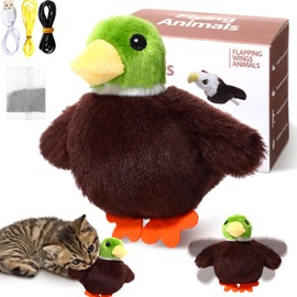 MiniInflat Flapping Cat Toys for Indoor Cats Mallard Duck Interactive Rechargeable Simulated Chirping Flapping Wings Flying Motion Activated Plush Kitten Automatic Exercise Catnip Hanging Toy for Dog