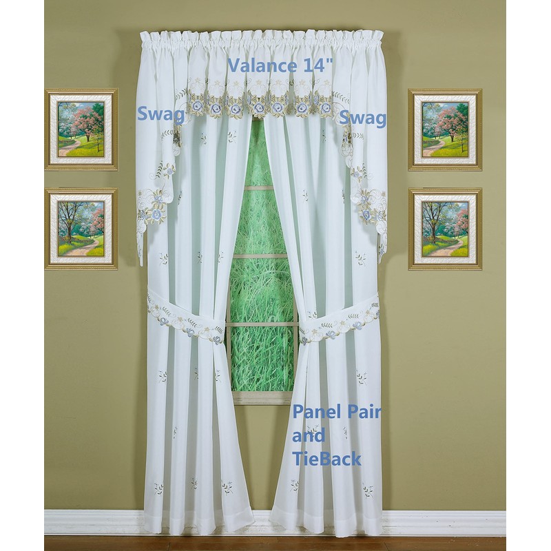 Today's Curtain Verona Reverse Embroidery Valance, 14", White/Blue