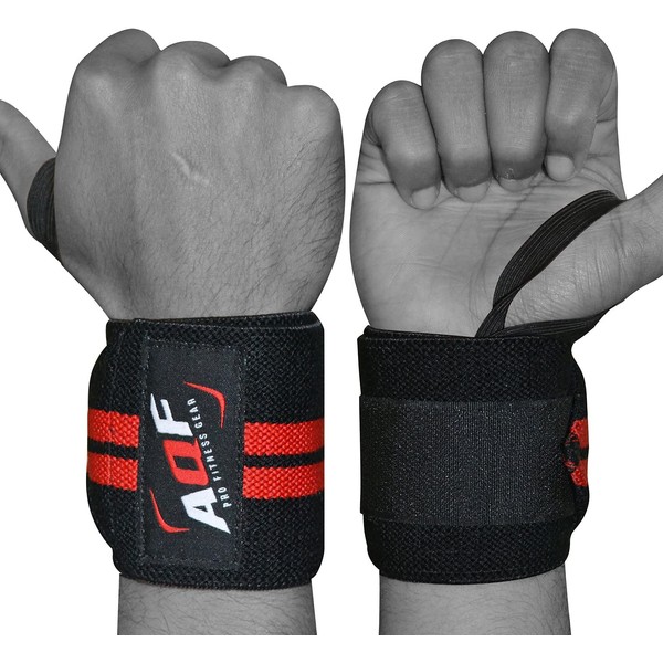 AQF Power Weight Lifting Wrist Wraps Supports Gym Training Fist Straps - Sold as Pair & One Size Fits All (Black)