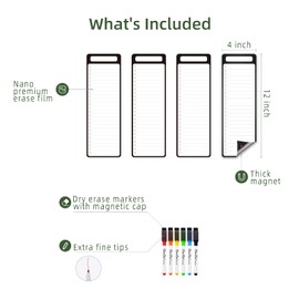 Magnetic Dry Erase List Board - 4"x12" Multifunctional List Board for Fridge - 6 Extra Fine Point Markers Included - Shipped Flat