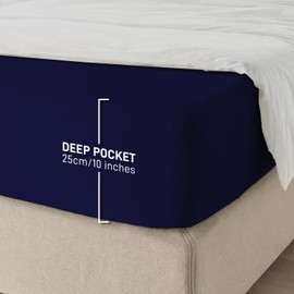 My home store Fitted Sheet 25 cm Deep Brushed Microfiber Ultra Soft No-Iron Wrinkle-Resistant Plain Dyed Fitted Bed Sheets Hypoallergenic Breathable Sheets (Navy Blue, Single)