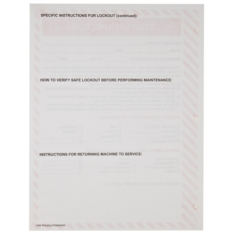 Brady Lockout Procedure Station Forms (Pack of 25)