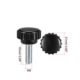sourcing map M6 x 15mm Metric Male Thread Knurled Clamping Knobs Grip Thumb Screw on Type Plastic Threaded Hand Bolt Knobs Black 12 Pcs