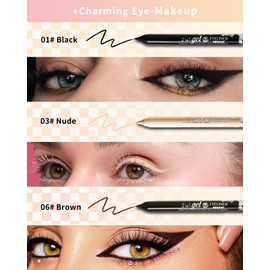 Black Nude Brown Colored Eyeliner Pencil Set-3Pcs Multi-Use Gel Eye Liner Eyeshadow Pen, Waterproof Smudgeproof Long Lasting Water Line Pencil,Professional Eye Makeup for Women with Pencil Sharpener