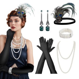 ASFWAGQ Pack of 7 20s Women's Costumes Great Gatsby Party Outfits Set Fashion Costumes Carnival with Flapper Headband Gloves