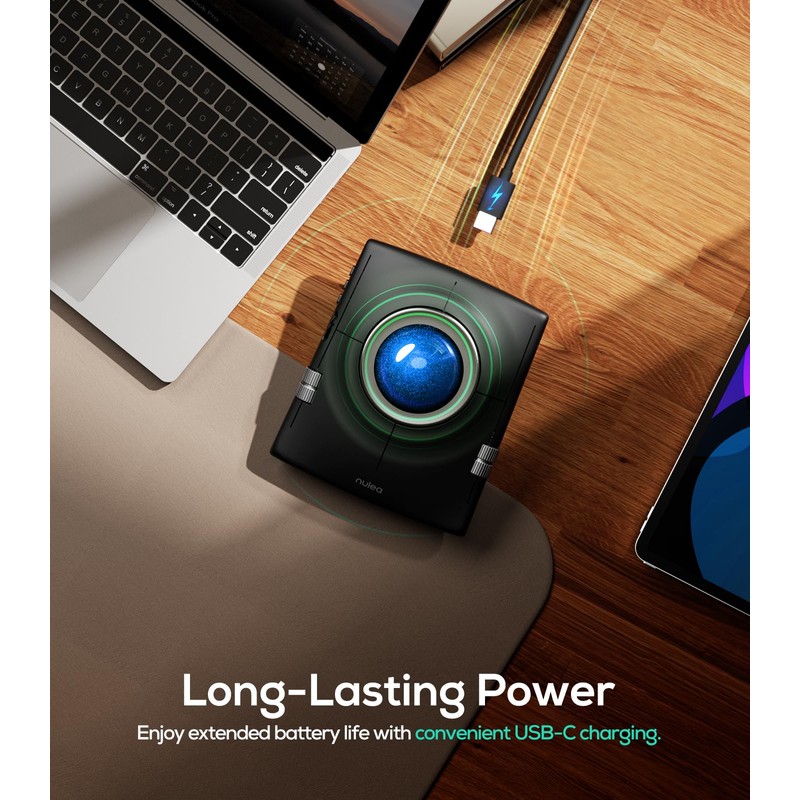 Nulea M512 Wireless Trackball Mouse, Ergonomic 55mm Trackball, 4 Level