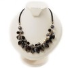 Avalaya Black and White Shell Composite Charm Leather Style Necklace