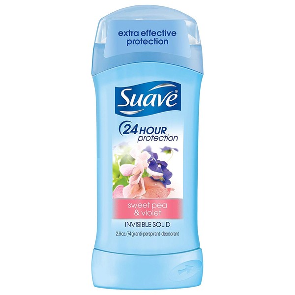 Suave Deodorant 2.6 Ounce 24Hr Sweet Pea & Violet Invis. Solid (76ml) (6 Pack)
