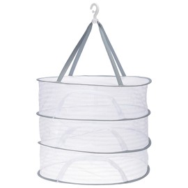 MECCANIXITY 28" Herb Drying Rack Hanging 3 Layer Hanging Mesh Net Collapsible Food Drying Fish Net with Zipper for Fish Buds Fruit Dehydrated Goods Vegetables Clothes, Grey