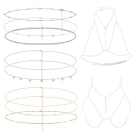 Waist Chain for Women, 8Pcs Belly Chain and 2Pcs Bra Chain, Layered Bikini Body Chain Summer Beach Body Jewelry Bohemia Waist Jewelry Chain Waist Beads Jewelry Accessories for Women