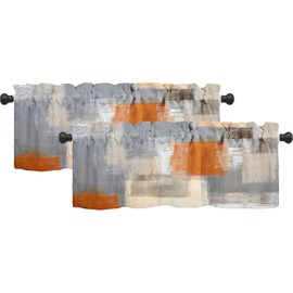 Orange Grey Kitchen Curtains Abstract Art Valances for Windows Blackout Window Treatment Valances Rod Pocket Curtain Valance for Bathroom Bedroom Living Room Cafe,52 X 18 Inch,2 Panel