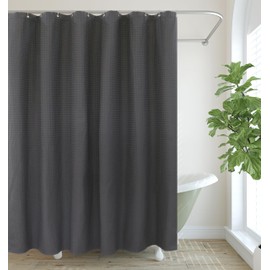 PurpleEssenecs Shower Curtain - Waffle Textured Heavy Duty Thick Fabric Shower Curtains for Bathroom, Luxury Weighted Cloth Bath Curtain - 72" W x 72" L - Pack of 1 - Steel Grey