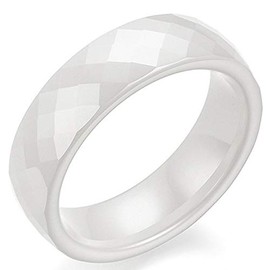 8mm Black White Faced Classic Simple Plain Dome Style Ceramic Wedding Band Ring (White, 7)
