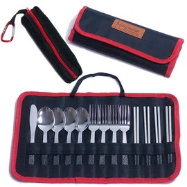 Magna Stainless Cutlery Set for 4, 13 Piece Compact Storage (Black)