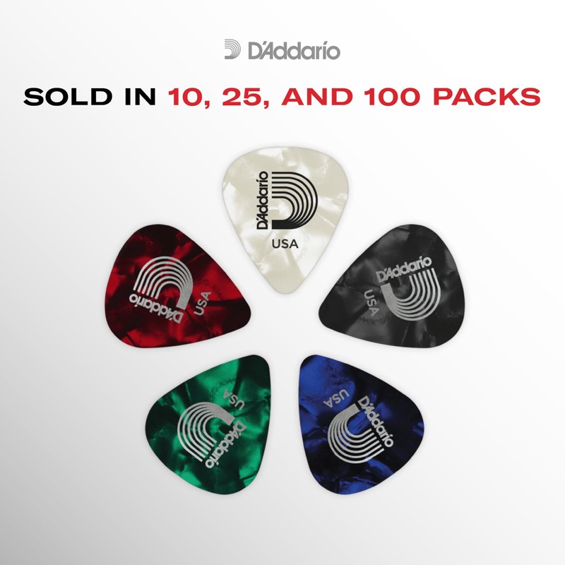 D'Addario Accessories Black Celluloid Guitar Picks, 10 pack, Medium